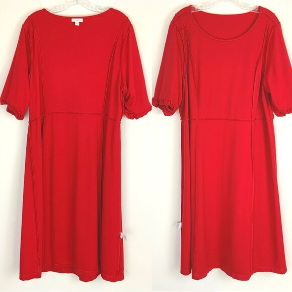 New J Jill Simple Elegance Puff Sleeves Dress In Red Cherry Size 2XL - Picture 12 of 16